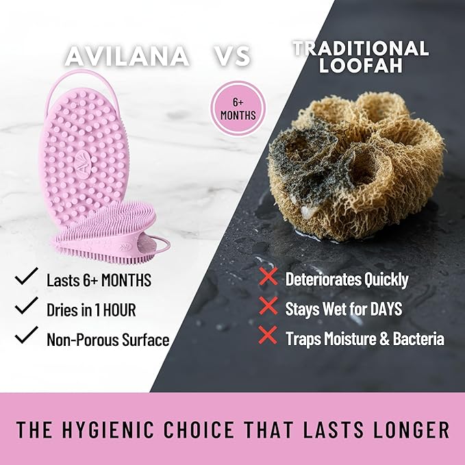 Body Face Scrubber Set Silicone - 2 Pack Shower Brush Facial Cleansing Kit - Avilana Bath Loofah Alternative Complete Skincare System Dual Sided - Gift Set Women Men