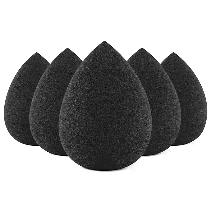 BEAKEY Makeup Sponge Set, 5 Pcs Foundation Blending Sponge, Beauty Sponges Flawless for Liquid, Cream, and Powder, Latex-Free and Vegan Boun Boun Makeup Sponges, Black