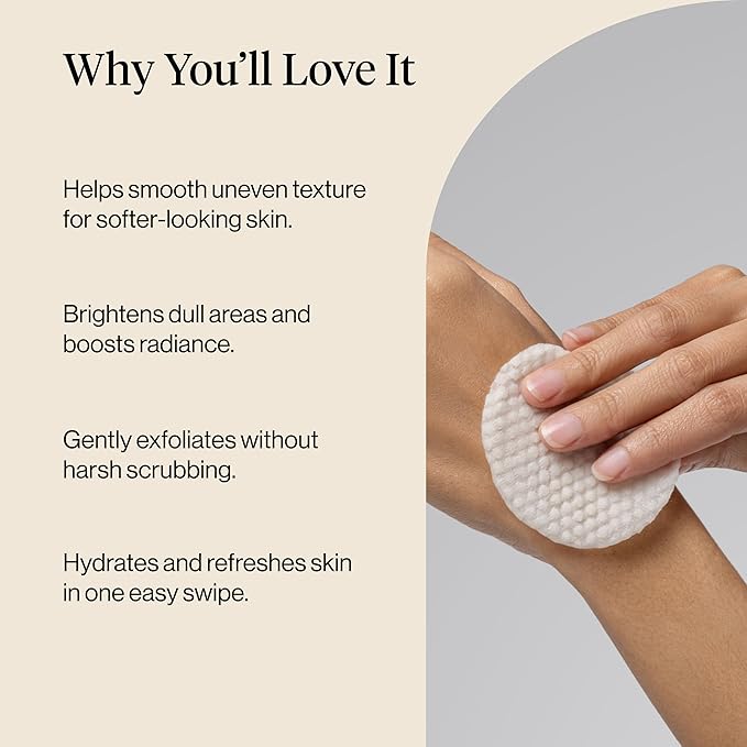 Kitsch Gentle Exfoliating Glycolic Acid Pads for Skin Care with Witch Hazel, Cica & Allantoin – Pre-Soaked Cotton Pads for Face & Body with Tweezers for Smooth, Radiant Skin – 50 count