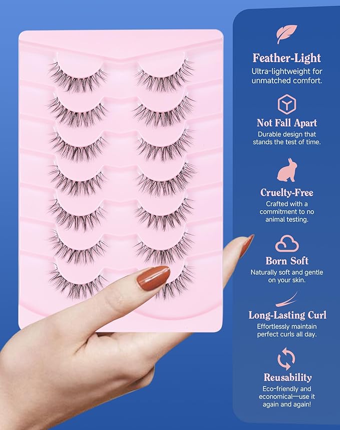Lashes Wispy Short Eyelashes Natural Look False Eyelashes Strip Eye Lash Soft Lashes Fluffy Pack 7 Pairs Everyday Lash C12