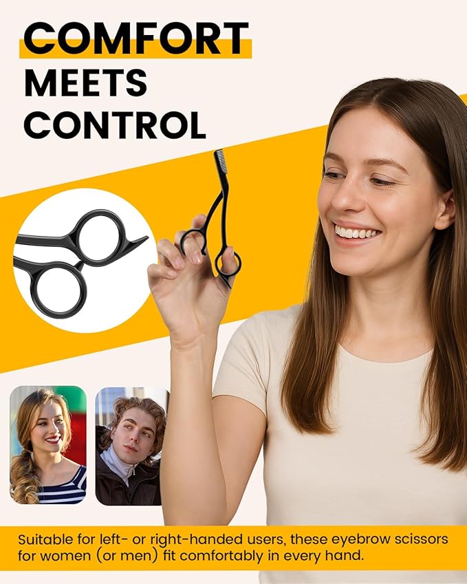 BEZOX Eyebrow Scissors with Comb - Stainless Steel Eyebrow Trimmer for Women and Men, Precision Eye Brow Comb Scissors, Sleek Eyebrows Shaping Grooming Kit - Black