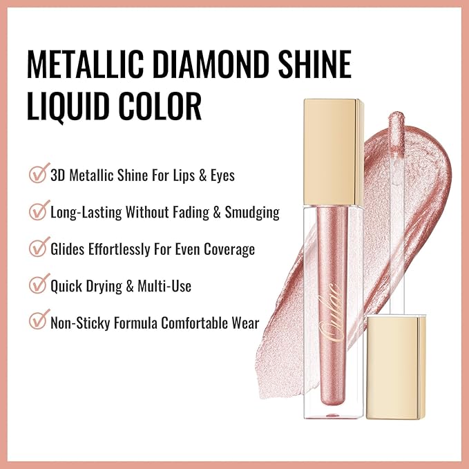 Oulac Metallic Liquid Lipstick Pink Lip Gloss for Women, Shimmer Lip Makeup, Long Lasting Waterproof, High Impact Lip Color, Oil-Based Formula, Transfer Proof, Vegan MD01
