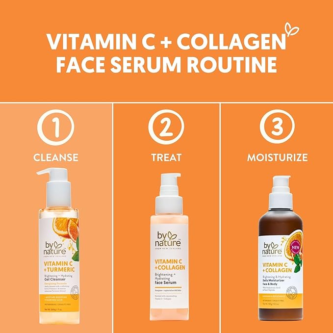 By Nature Vitamin C + Turmeric Gel Cleanser with Hyaluronic Acid – Brightening + Hydrating Face Wash & Makeup Remover for Oily and Acne-Prone Skin, Natural Daily Facial Wash (7oz)