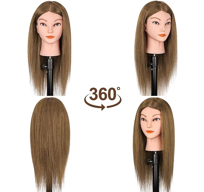 Mannequin Head with 100% Real Human Hair, Beauty Star 18" Gold Brown Hair Art Manikin Cosmetology Head, Doll Manican Head to Practice Hair Styles, Hairdressing Training Head and Stlyist Suppliew