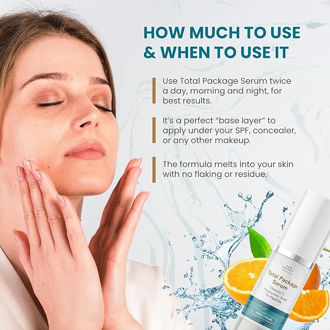 Sun Coast Sciences - Total Package Serum, All-In-One Vitamin C, Hyaluronic Acid, Anti-Aging Facial Super Serum for Wrinkles, Age Spots - 1 fl oz (Pack of 4)