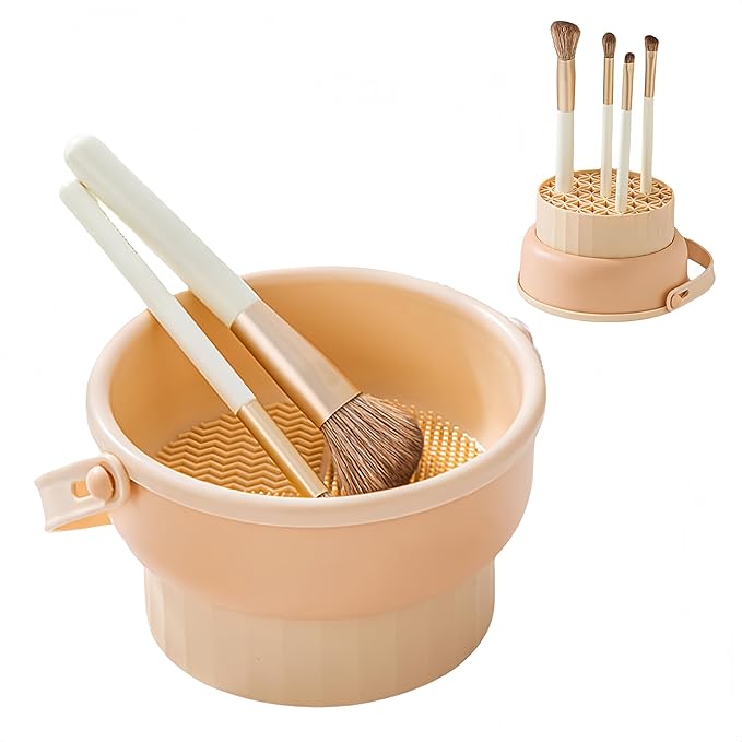 3 in 1 Silicone Makeup Brush Cleaner Bowl, Make up Brush Cleaner Mat with Makeup Brush Drying Holder and Comestic Brush Organizer, Paint Brush Cleaner