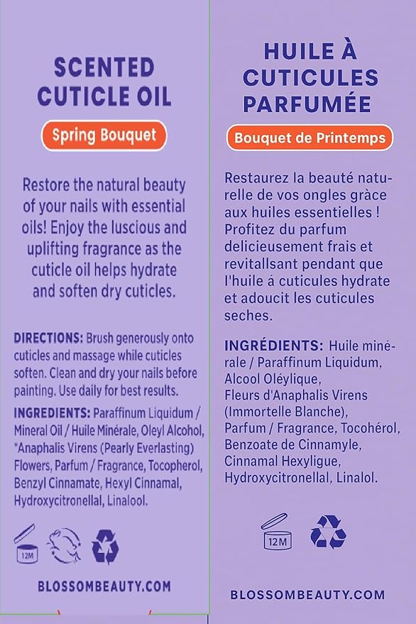 Blossom Cuticle Oil for Nails, Hydrating, Moisturizing, Scented Nail Oil Cuticle Care, Infused with Real Flowers, Made in USA, 0.92 fl. oz, Spring Bouquet