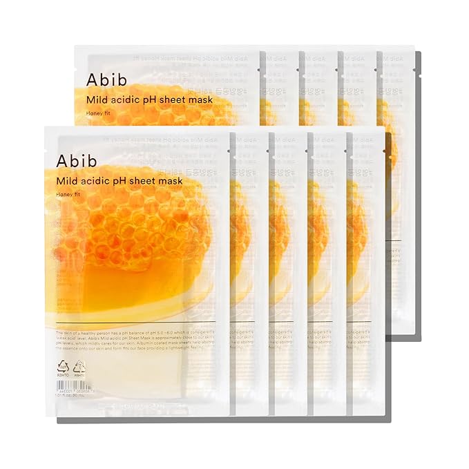 Abib Mild Acidic pH Sheet Mask Honey Fit 10 Sheets I Vitalizing Facial Mask, Propolis Glow