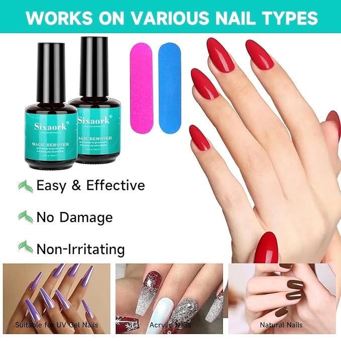 Gel Polish Remover, Gel Nail Polish Remover 2-5 Minute No Soaking or Wrapping Come with Manicure Tools, Removal Kit Quick & Easy for Nails