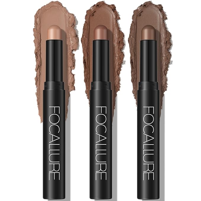 FOCALLURE 3 Pcs Cream Eyeshadow Stick,Matte Eyeshadow Pencil Crayon,Crease-proof Eye Shadow Brightener Sets,Long Lasting Eye Shadow Highlighter Stick Make up (Oh So Nude)