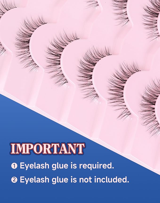 Lashes Natural CLear Band Wispy False Eyelashes Natural Look Flared Strip Eyelash False Eye Lash Soft 7 Pairs Everyday C15