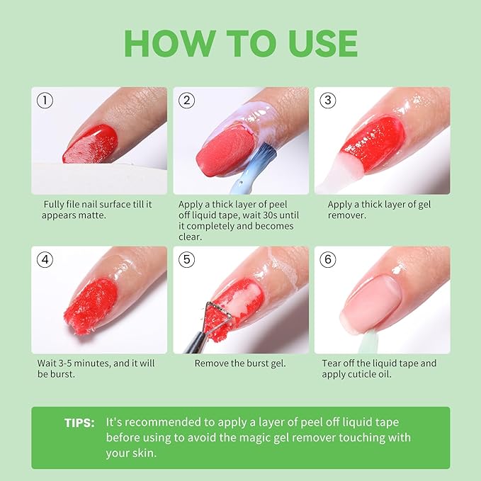 BORN PRETTY Gel Polish Remover Kit for Nails, Gel Nail Polish Remover 3-5 Minutes Removal, Liquid Latex Tape Easy to Peel Off, with Manicure Tools, No Need for Soaking Or Wrapping