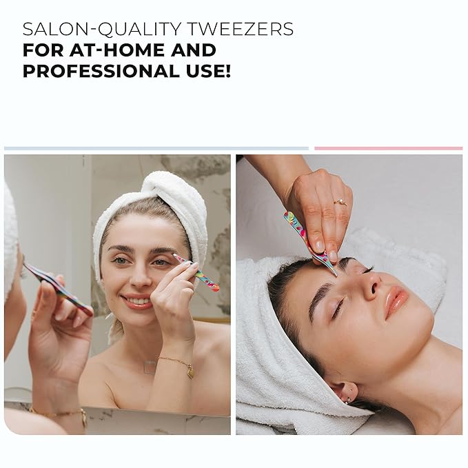 Professional Tweezers for Facial Hair Removal for Women, Sharp Tweezers for Men, Slant Point Tip Plucks and Shapes with Precision, Use for Eyebrows, Splinter, First-aid, Ingrown Hair Removal, Rainbow