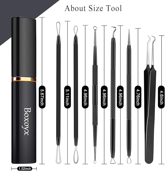 Pimple Popper Tool Kit - 6 Pcs Blackhead Remover Comedone Extractor Tool Kit with Metal Case for Quick and Easy Removal of Pimples, Blackheads, Zit Removing, Forehead, Facial and Nose(Black)