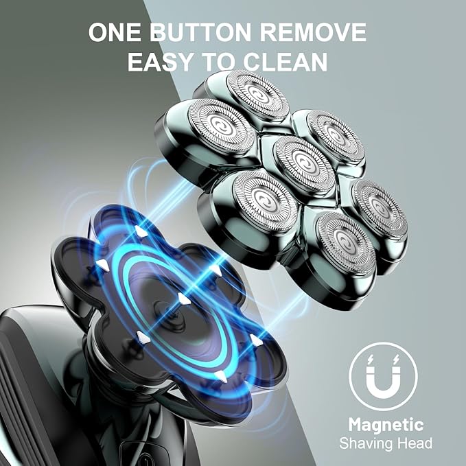 Head Shavers for Bald Men: Enhanced Detachable Head Shaver - IPX7 Waterproof Electric Razor for Men - 7D LED Display Rechargeable Shaving Grooming Kit (Hunter Green)