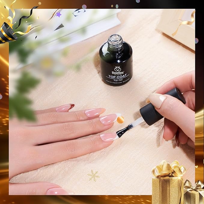 beetles Gel Polish No Wipe Gel Top Coat - Clear Color Top Coat Gel Nail Polish Shine Finish and Long Lasting, Soak Off Nail Lamp, 15ml Christmas Nails Gifts for Women