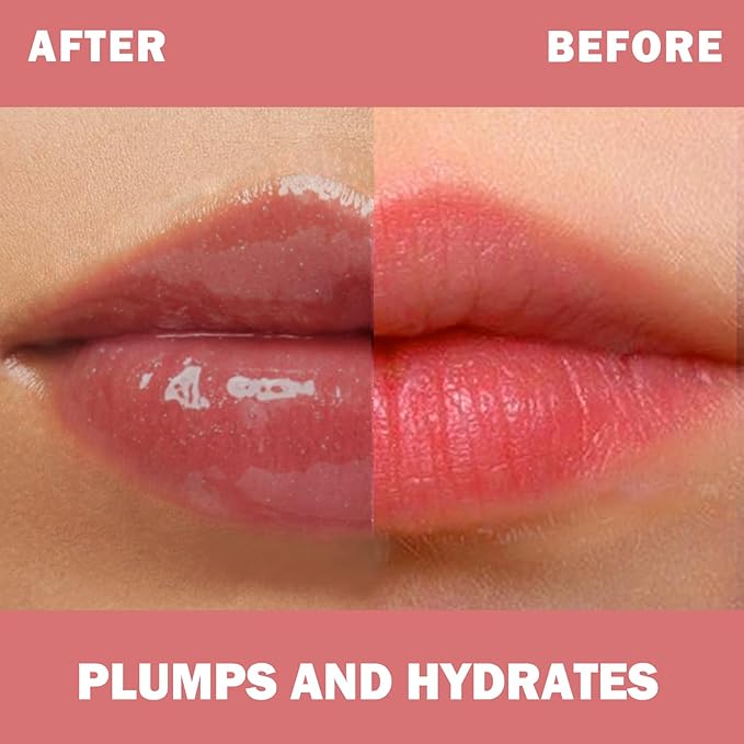 Lip Plumper Gloss, Tinted Nourishing Lip Filler with Peptides, Vitamin E, Moisturizing Plumping Lip Gloss Plumper for Fuller-Looking Lips (#002 DREAMY BERRY)
