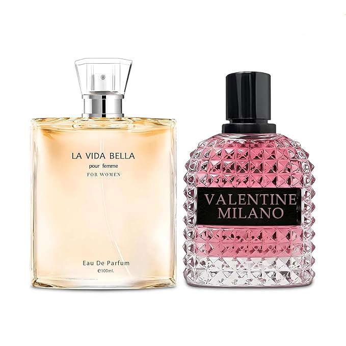 Women's Perfume La Vida Bella&Valentine Valentine Milano Combo Set Eau De Parfum Long Lasting Fragrance 3.4 Fl Oz Spray Each for Daily Used