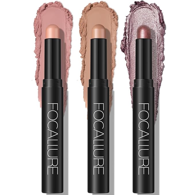 FOCALLURE 3PCS Cream Eyeshadow Stick Sets,Matte and Shimmer Eye Brightener, High Pigmented Crease-proof Pencil,Long Lasting Eye Shadow Highlighter Makeup,Sugar Noir