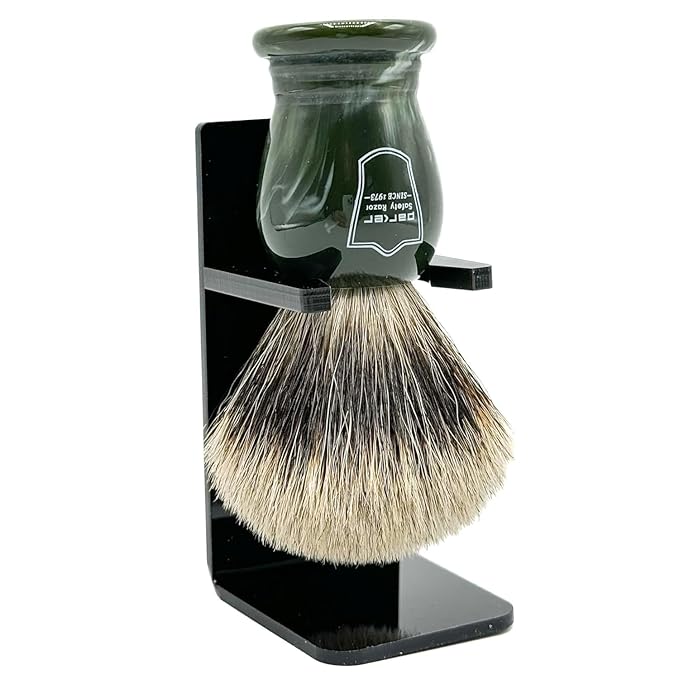 Parker King Size Pure Badger Bristle Shaving Brush – Brush Stand Included - Overszied 24mm 3-Band-Badger Brush Knot - Generates a Giant Lather