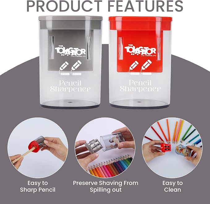 Manual Pencil Sharpener - 2 Pcs Dual Hole Pencil Sharpeners for Standard & Large Sized Pencils - Premium Quality Handheld Pencil Sharpener for Kids, Adults, Artists, Home & Office Uses