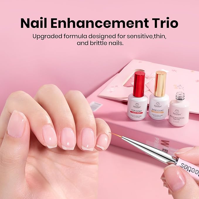 Beetles HEMA Free Builder Nail Gel with No Wipe Top Coat Gel Nail Polish and Base Coat Set for Nails Shine Finish and Long Lasting Upgraded Safe Low-Sensitivity Formula Nail Gifts for Women