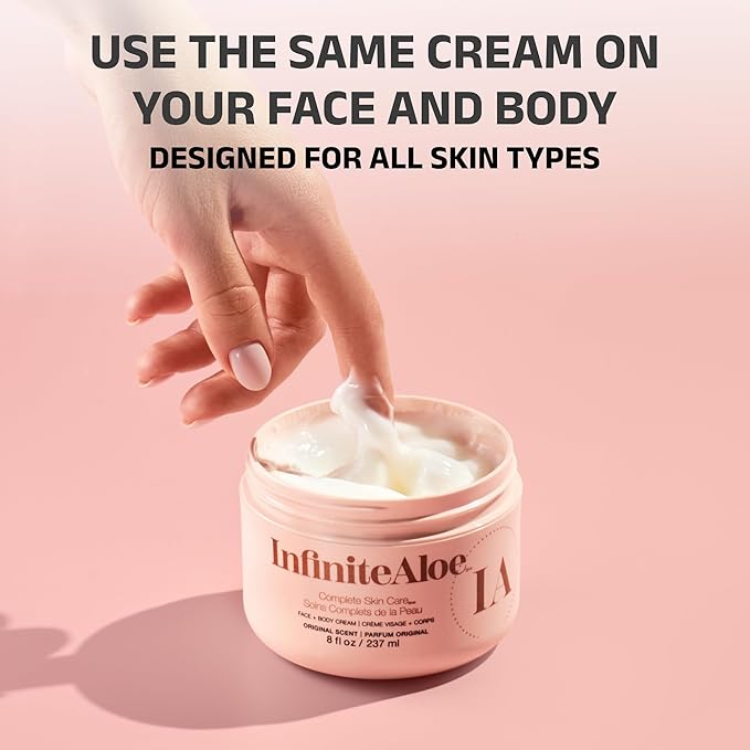 InfiniteAloe Complete Skin Care, Aloe Vera Powered Face and Body Cream for All Skin Types, Dry Skin Everyday Hero, Original Scent - Large Jar 8 oz & Travel Jar 0.5 oz