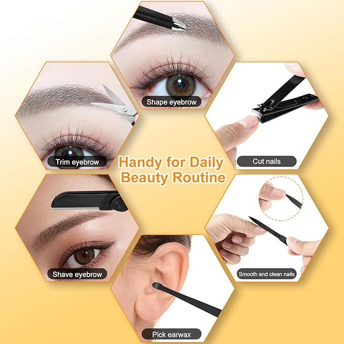 Yougai 9 Pcs Tweezers and Nail Clippers Set for Women Facial Hair with Travel Case, Professional Stainless Steel Eyebrow Tweezers Kit Great Precision Tweezers for Daily Beauty Tool