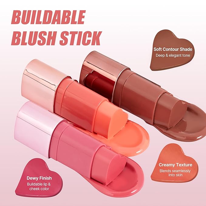 TOUCH IN SOL In My Heart Stick Blush (#Sunset Coral) - Cream Blush Stick for Korean Makeup, Lip & Cheek Multi-Use, Blendable Milk Blusher for Dewy Glow, Kbeauty (0.21 Oz)