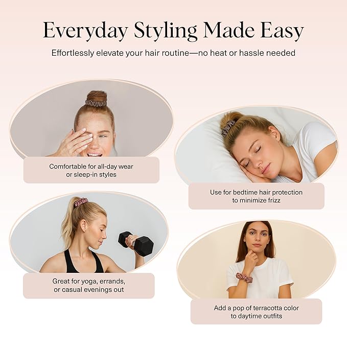 Kitsch Satin Scrunchies for Women - No Crease Hair Ties for Girls | Scrunchies For All Hair Types and Textures, Perfect for Day or Night | Ideal Gifts for Women - 6 Pcs, Terracotta