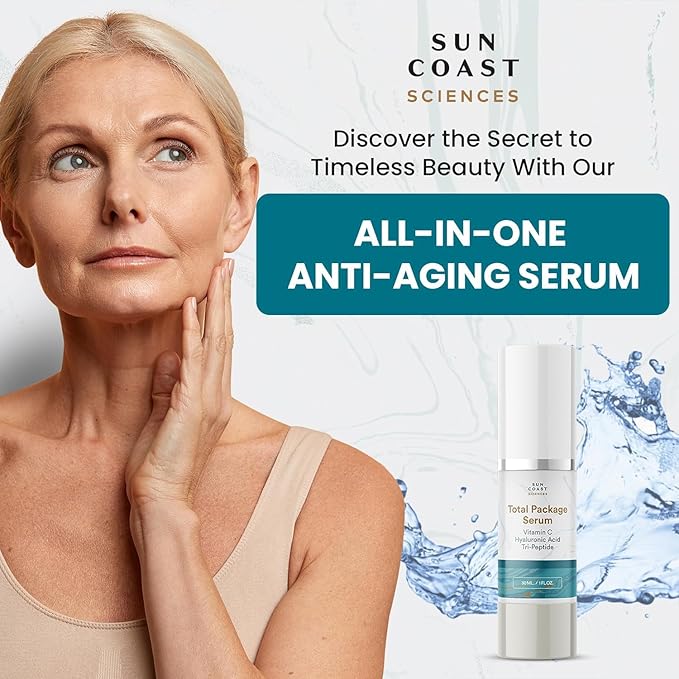 Sun Coast Sciences - Total Package Serum, All-In-One Vitamin C, Hyaluronic Acid, Anti-Aging Facial Super Serum for Wrinkles, Age Spots - 1 fl oz (Pack of 6)