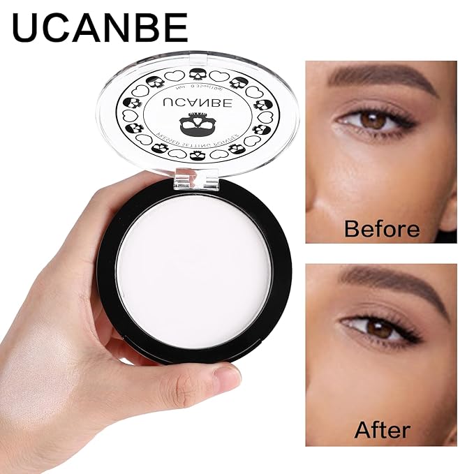 UCANBE White Pressed Setting Powder for Special Effects & Halloween Makeup, Translucent Matte Finishing Powder, Baking White Face Powder for Long Lasting Coverage, Portable Compact