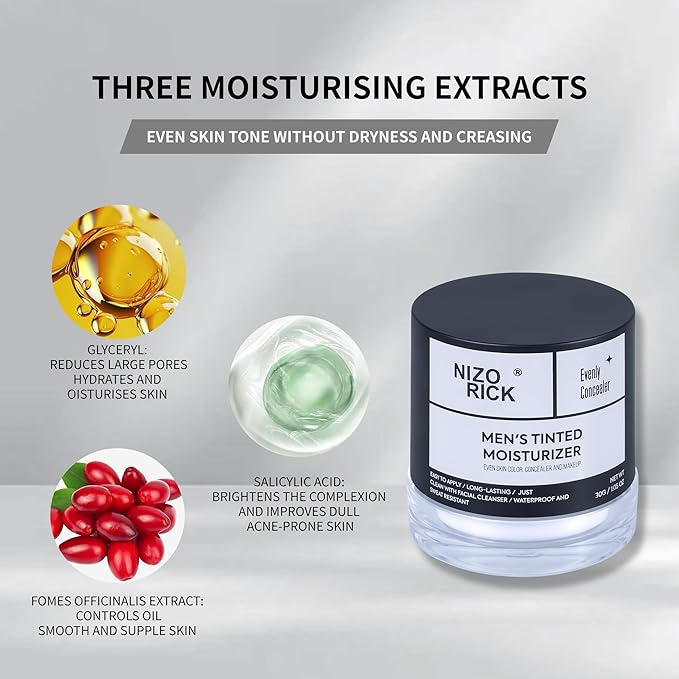 Men's BB Cream Foundation,Hydrating Non-Greasy Tinted Moisturizer for men, Long Lasting Matte Concealer Full Coverage Men CC Cream Foundation for All Skin Types, 30g/1.05 oz