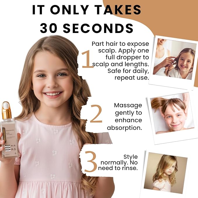 REVATOLOGY Kids & Babies Leave-In Growth & Conditioning Serum (Made in USA) Hair Growth Product with 30 Botanicals | Anti-Dandruff & Anti-Frizz for Curly/Thin/Thick Hair | Chemical & Cruelty-Free