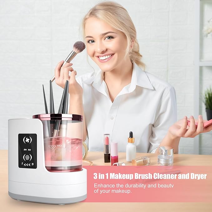 3 IN 1 Electric Makeup Brush Cleaner Machine, With Make up Brush Dryer- USB Makeup Brush Cleaner. Automatic Washer Cosmetic Brushes Cleaner Tool for All Size Beauty Swirl Cosmetic Brush Cleaner (XL)