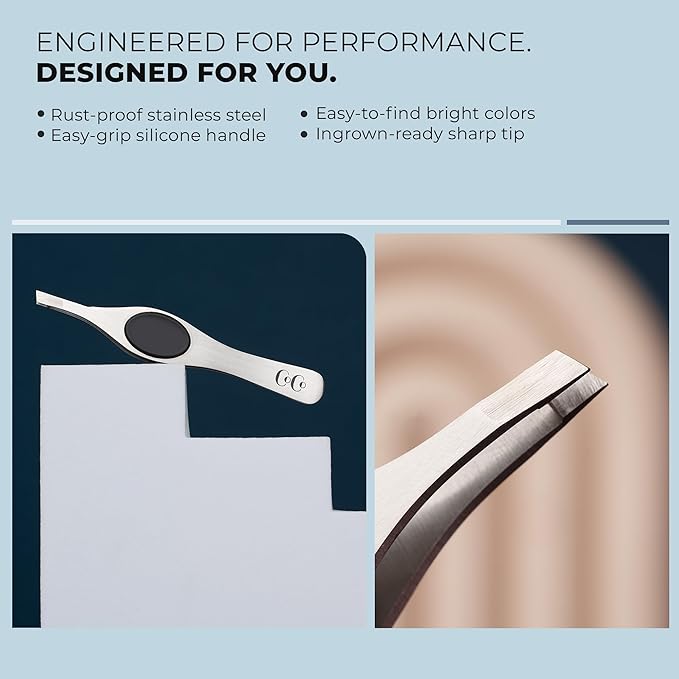 Professional Tweezers for Facial Hair Removal for Women, Sharp Tweezers for Men, Slant Point Tip Plucks and Shapes with Precision, Use for Eyebrows, Splinter, First-aid and Ingrown Hair Removal, Rose