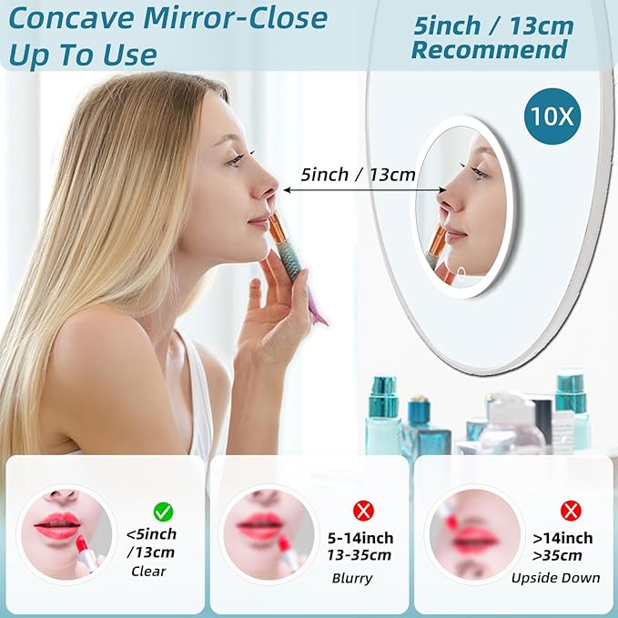 Magnifying Mirror With Light 10x, 3 Color Modes Dimming Rechargeable Large 6'' Lighted Magnified With Suction Cups Travel Makeup 10x Magnification With Tweezers & Scissors