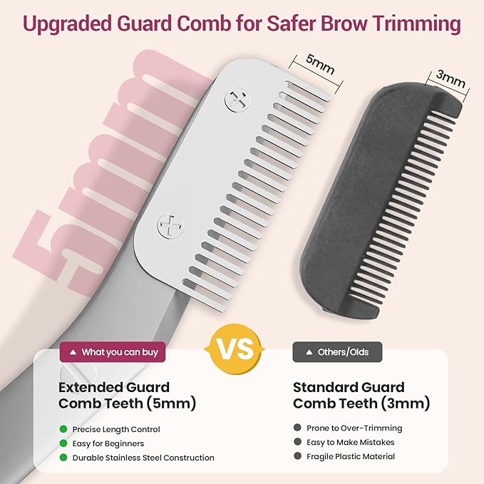 THRAU Eyebrow Scissors with Comb, Stainless Steel Precision Eyebrow Trimmer for Women, Safety Guard for Beginners, Sharp Blades, 2-in-1 Mini Scissors and Grooming Kit for Home or Travel