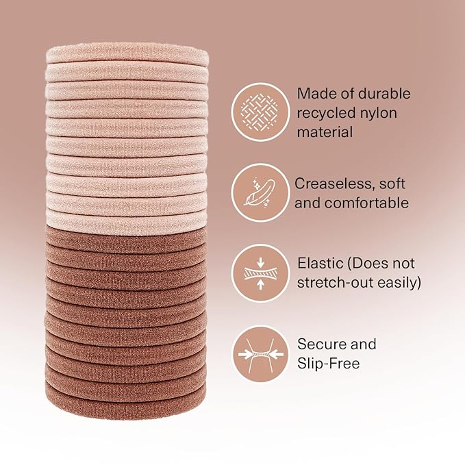 Kitsch Hair Ties No Damage - Strong, Stretchy & Snag-Free Hair Bands | Soft Nylon Ponytail Holders, Stylish Elastics for Everyday Hairstyles | Ideal Gifts for Women - Blush, 20pcs
