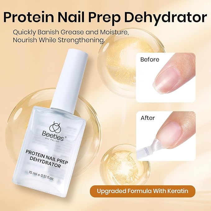 Beetles 6 Pcs 15ml Glossy & Matte Gel Top and Base Coat Set with Protein Nail Prep Dehydrator and Primer Acid-Free & Hema-Free Dehydrate Bond Primer t for Acrylic & Gel Nail Polish Christmas Gifts