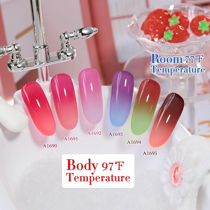 Double Rhythm 6 Pcs 15 ML Gel Polish Set Same Color Same Bottle Soak Off Gel Polish Kit Nail Art Manicure Salon DIY at Home for Women (Color Changing Red Pink Purple Brown-T6-63)