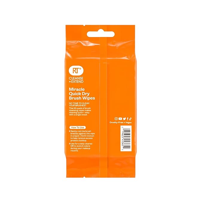 Real Techniques Miracle Quick Dry Brush Wipes, Remove Product Build-Up, Easily Switch Colors, Fast Drying, Convenient Makeup Brush Cleaner, Travel-Friendly, Cruelty-Free & Vegan, 20 Count
