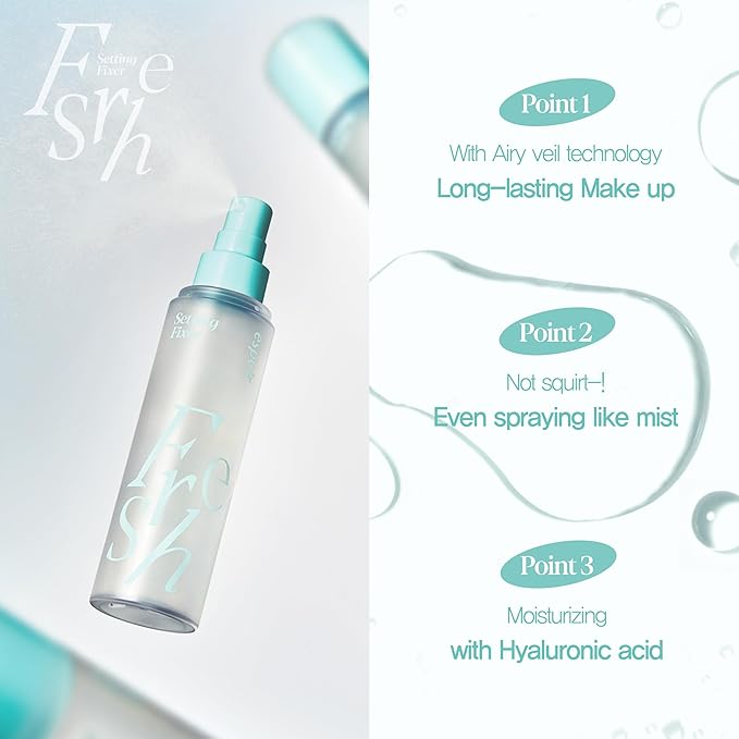Espoir Fresh Setting Fixer | Makeup Fixing Spray with Hyaluronic Acid, Long-lasting & Lightweight Layering on the Skin, Moisturizing and Refreshing Finish, Vegan, Dermatologically Tested, 3.38 Fl Oz.