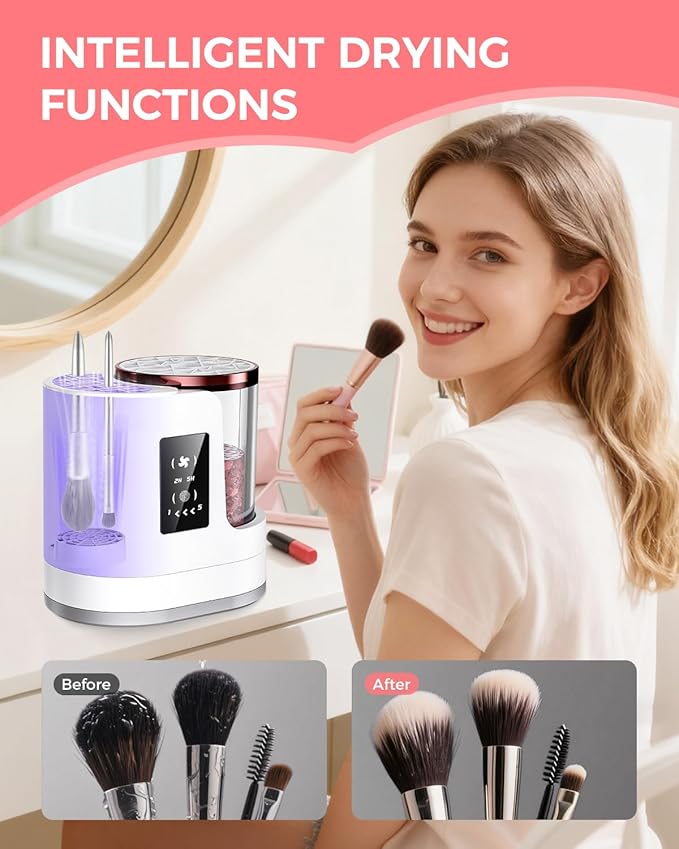 Electric Makeup Brush Cleaner Machine with Automatic Cleaning and Drying Functions Portable Makeup Brush Cleaner for All Size of Makeup Brushes Gifts for Makeup Lovers