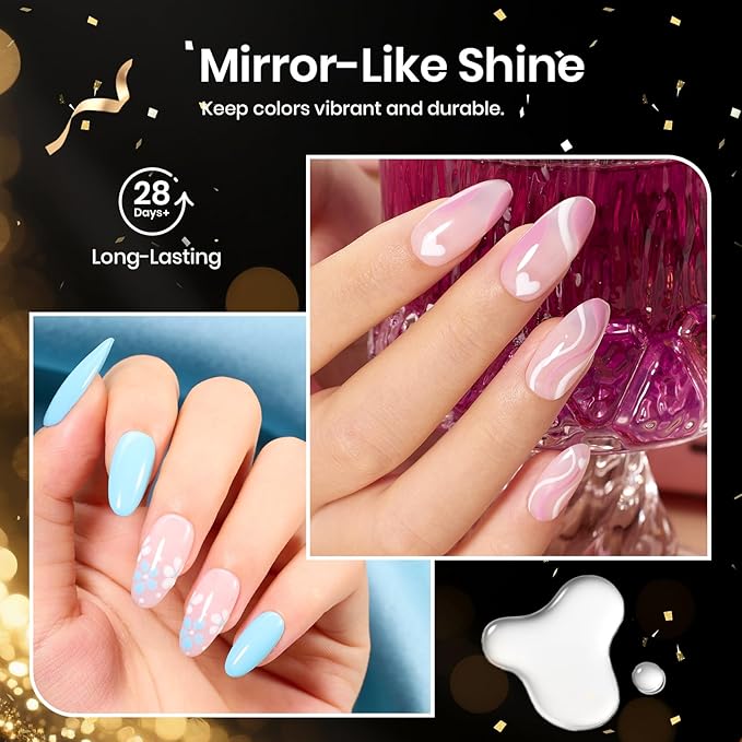 Beetles 2Pcs 15ml Gel Base and Top Coat Set - Upgrade No Wipe Extra Glossy Top Coat Finish for Gel Nail Polish, Soak Off UV/LED Lamp Needed, Essentials for Long-Lasting Manicure Christmas Kit