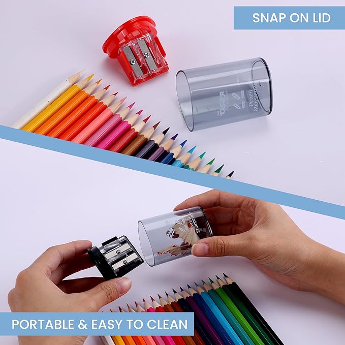 Manual Pencil Sharpener - 4 Pcs Dual Hole Pencil Sharpeners for Standard & Large Sized Pencils - Premium Quality Handheld Pencil Sharpener for Kids, Adults, Artists, Home & Office Uses