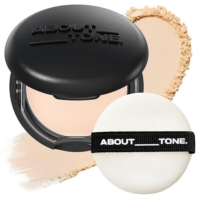 ABOUT TONE Blur Powder Pact 0.32oz - Pressed Powder Compact with Mirror and Puff Makeup Setting Finishing Blurring Natural Translucent Lightweight Face Sebum Oil Control Vegan Formula (03 NATURAL)