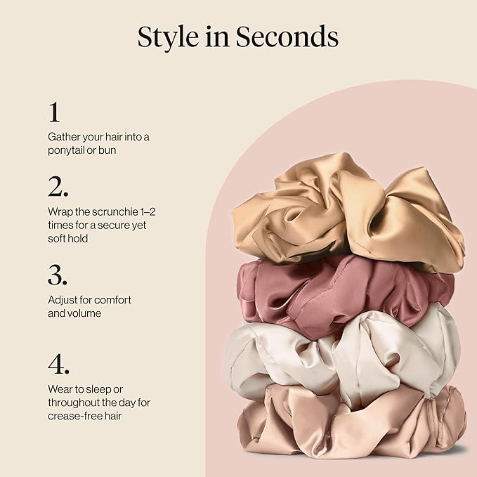 Kitsch Pillow Satin Scrunchies for Women - Hair Ties No Damage, No Crease Hair Accessories | Perfect for Day or Night | Ideal Gifts for Women - Blush, 4pcs