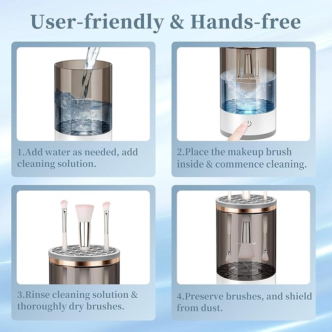 Electric Makeup Brush Cleaner, Quick Efficient Machine for Deep Cleaning All Types of Brushes, Portable Compact Design for Travel Home Use, for Makeup Lovers & Professionals