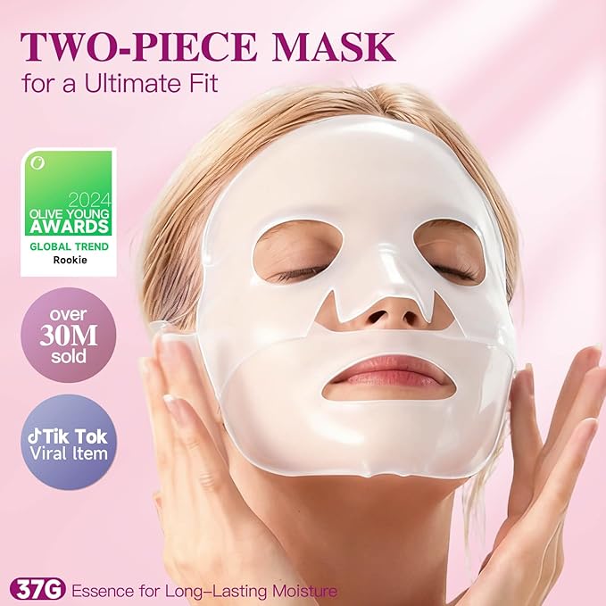 Overnight Collagen Mask - Deeply Hydrating Bio-Collagen Face Mask for Glass Skin, Pore Minimizing & Firming, Melting Transparent Jelly Mask - K-Beauty Sleeping Mask, 4 Sheets